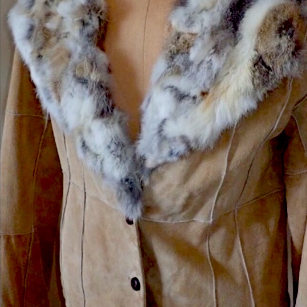 Suede leather and fur coat